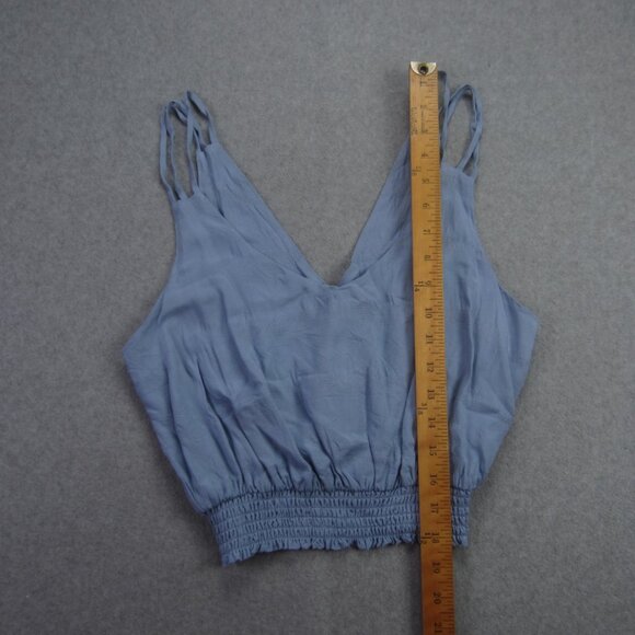 Free People Smocked Crop Tank Top Womens Small Blue Textured Boho Festival - Picture 4 of 9
